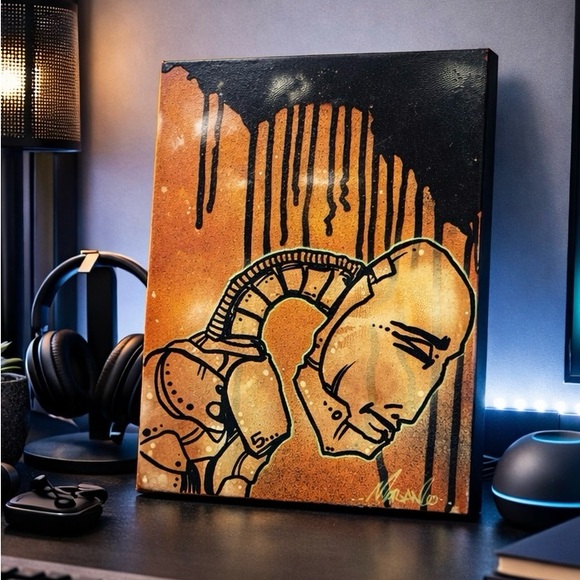 Other - Matt Marsango Down Original Acrylic Spray Paint Robot Figure 11x14 Canvas Signed